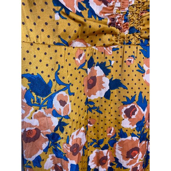 Free People Morning Light Mini Dress Long Sleeve Floral Print Yellow Blue Size 2 - Picture 6 of 10